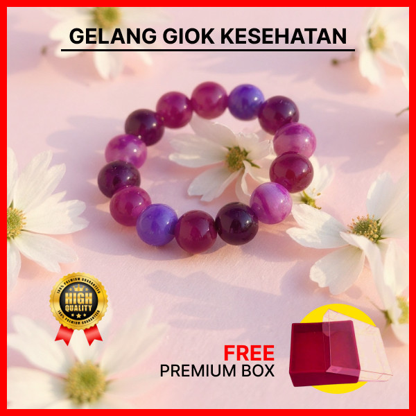 Gelang Giok / Gelang Giok Lavender Asli /  Batu Alam Ungu + Adjustable