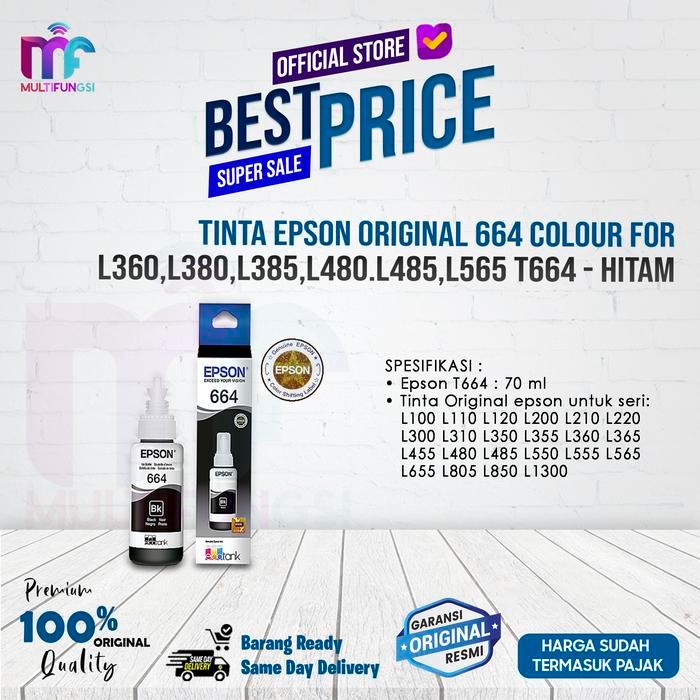 PIXELCORE Tinta Epson 664 per PCS - C, M, Y, K For L360,L380,L385,L480.L485,L565 - Hitam