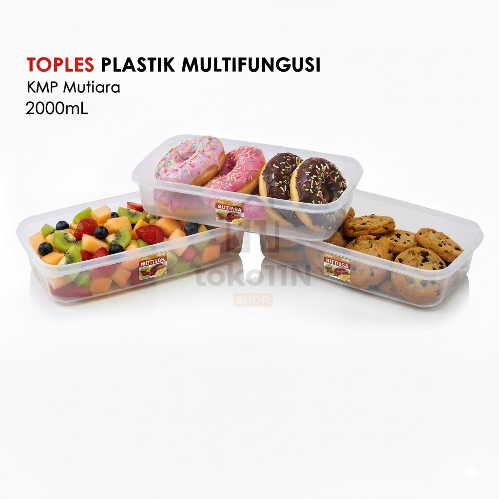Tempat Donat 2000 ml KMP Kotak Plastik Toples Serbaguna Brownies Tempat Sate Sosis Sayur Box Mutiara