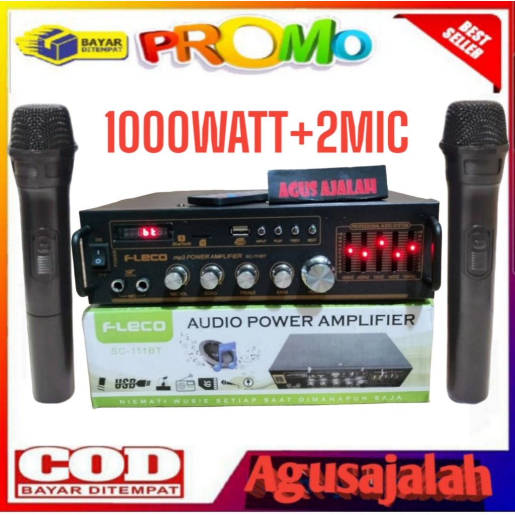 FLECO DUO MIC POWER AMPLIFIER SUBWOOFER 800WATT LED DIGITAL BISA RADIO  ECHO STEREO /// POWER AMPLIF