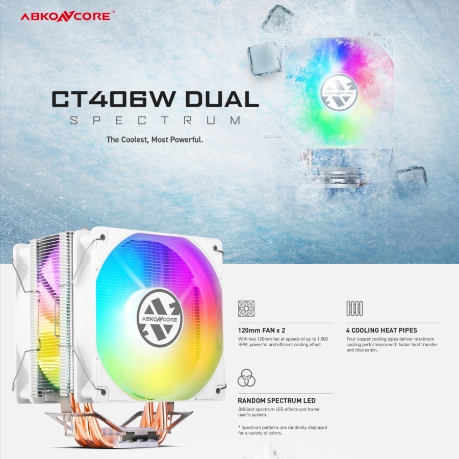 CPU COOLER ABKONCORE COOLSTORM T407W SPECTRUM 92mm 1FAN RGB