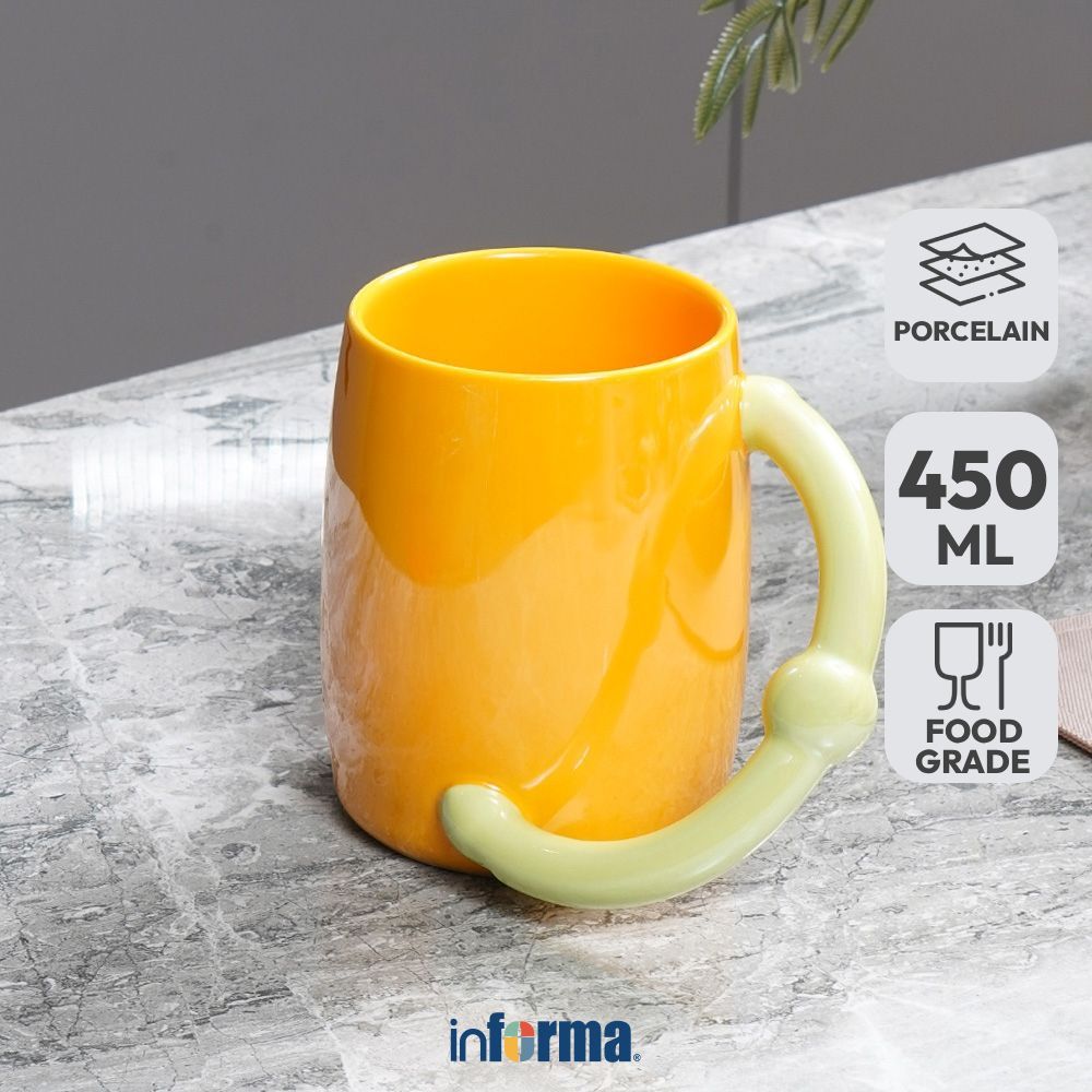 Informa Appetite Conary Mug Porcelain 450 ml - Oranye/Hijau Gelas Minum Tea Cangkir Kopi Wadah Minum