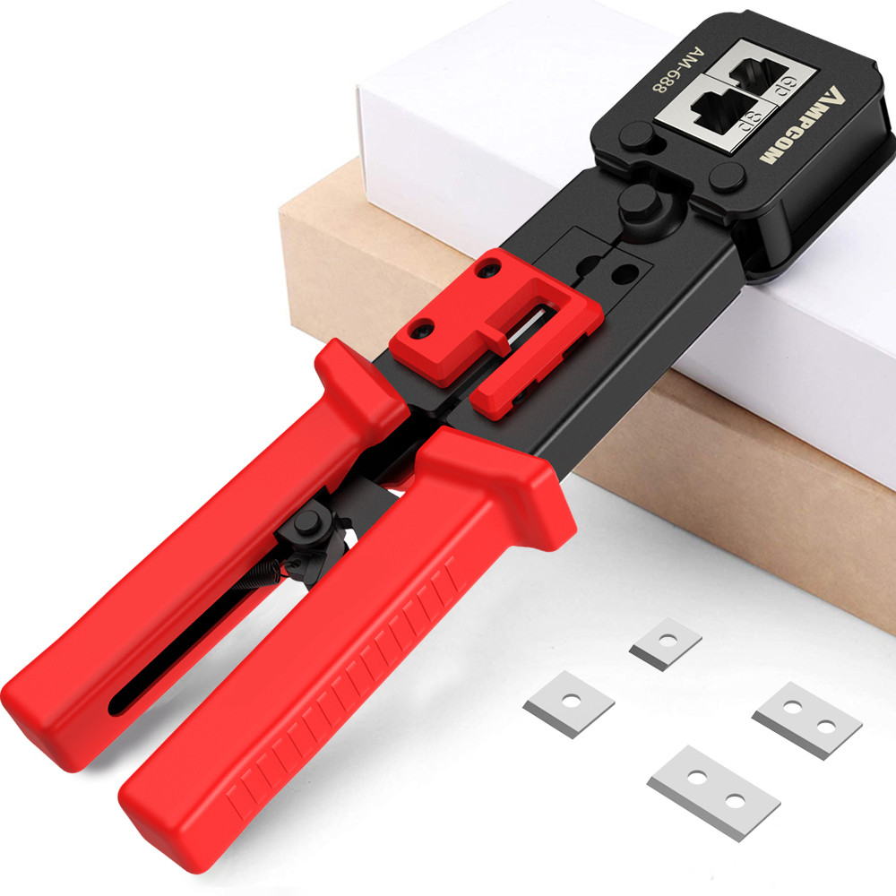 RJ45 Crimp Tool Pass Through Cat5 Cat5e Cat6 Crimper Cutter Stripper for RJ45 RJ12 RJ11 8P 6P End Pa
