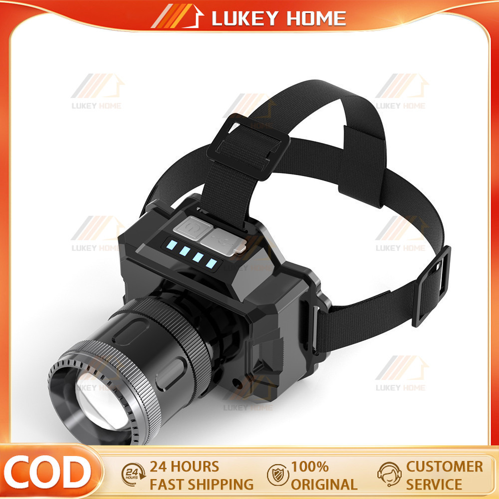 COD  Senter Kepala LED Kuat Senter Kepala Zoom Portabel Senter Kepala Tahan Air Isi Ulang USB Batera