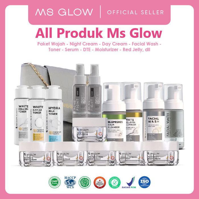 (1) Paket MS Whitening Perawatan Wajah Ultimate Acne, Luminous Men Peeling, Red Jelly, Krim Malam, T
