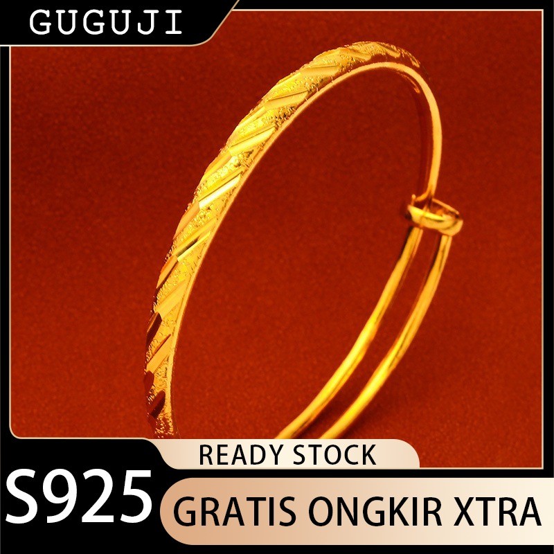 GUGUJI Gelang Emas Desain Langit Berbintang Gelang Bulat Dorong-Tarik Langit Berbintang 18k Emas
