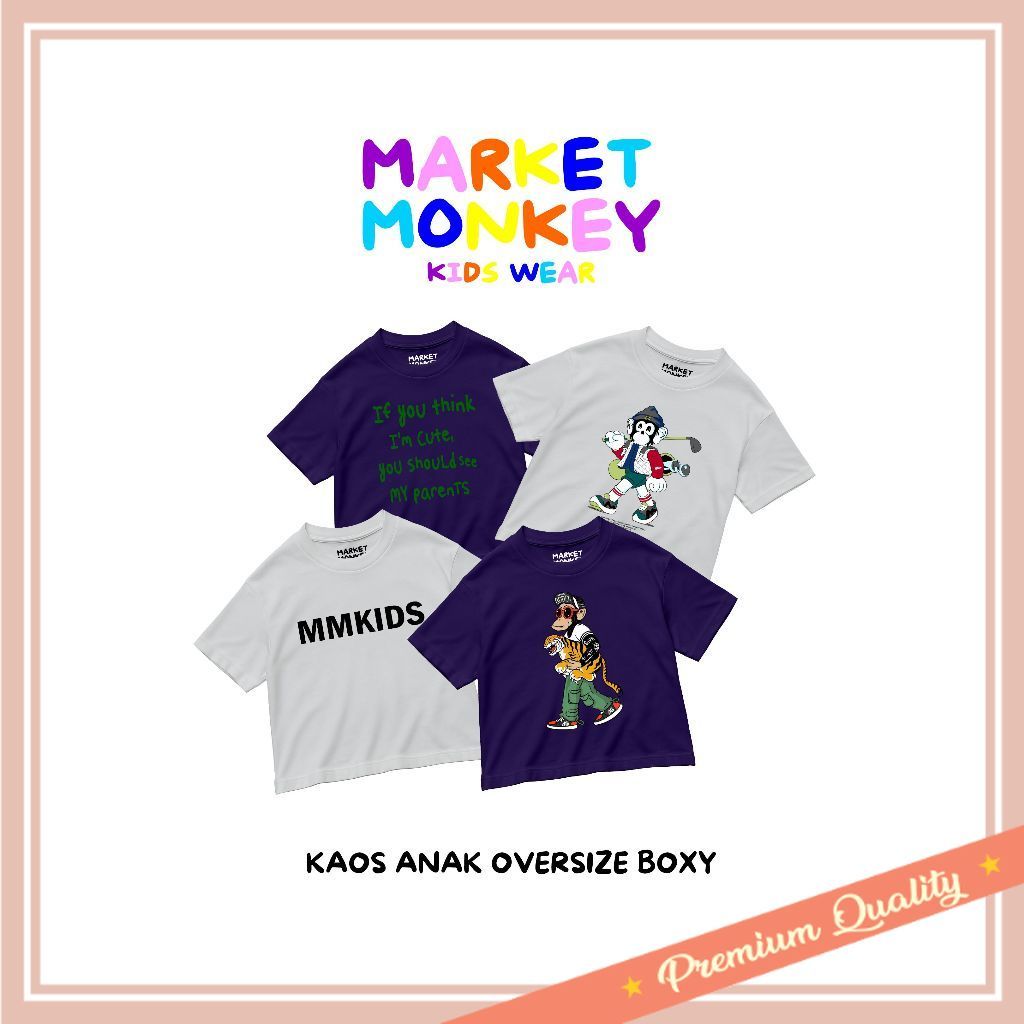 Kaos Anak Market Monkey Oversize Cotton Combed 24s / Termurah