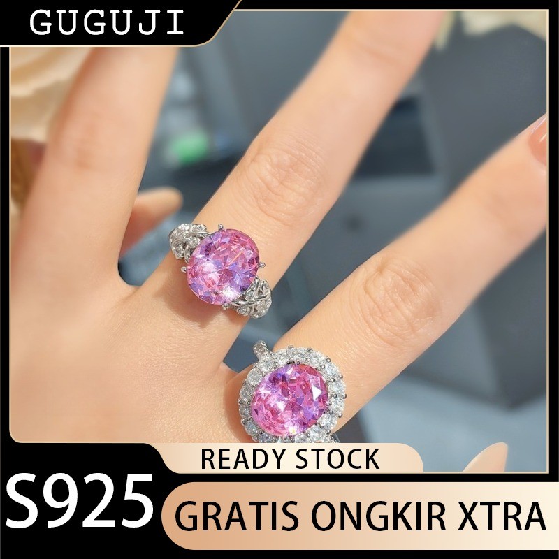 GUGUJI Cincin Berlian Pink Klasik Fashionable Dua Warna Mewah Ringan Sederhana Serbaguna Batu Permat