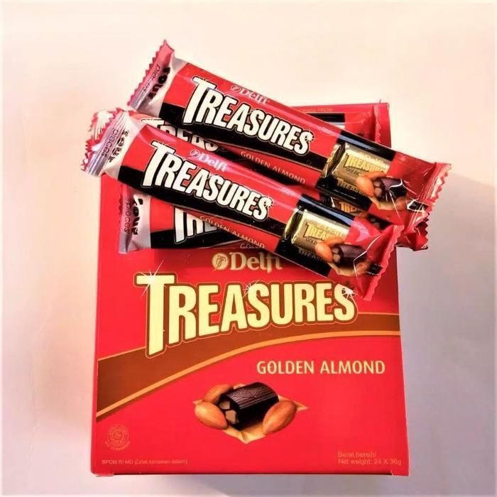 DELFI TREASURES 1 BOX 24 BAR X 36 GRAM ALMOND, COKLAT DELFI TREASURE SATU BOX ISI 96 PCS X 9GR CHOCO