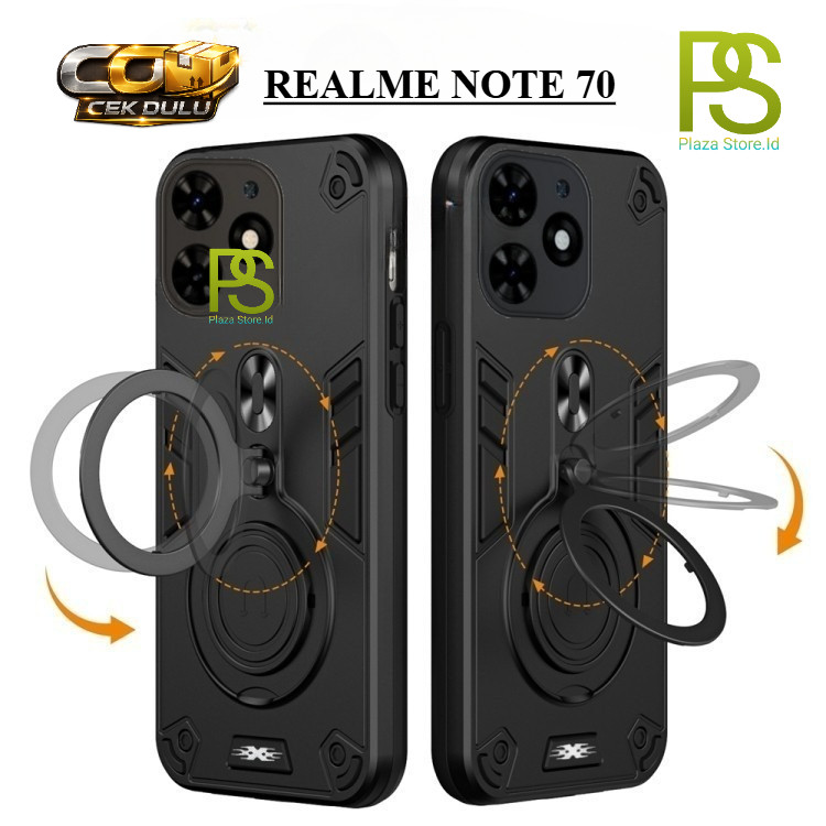 Case Magnetic Untuk REALME NOTE 70 Ring Pro Camera Carbon Fiber Rotasi 360