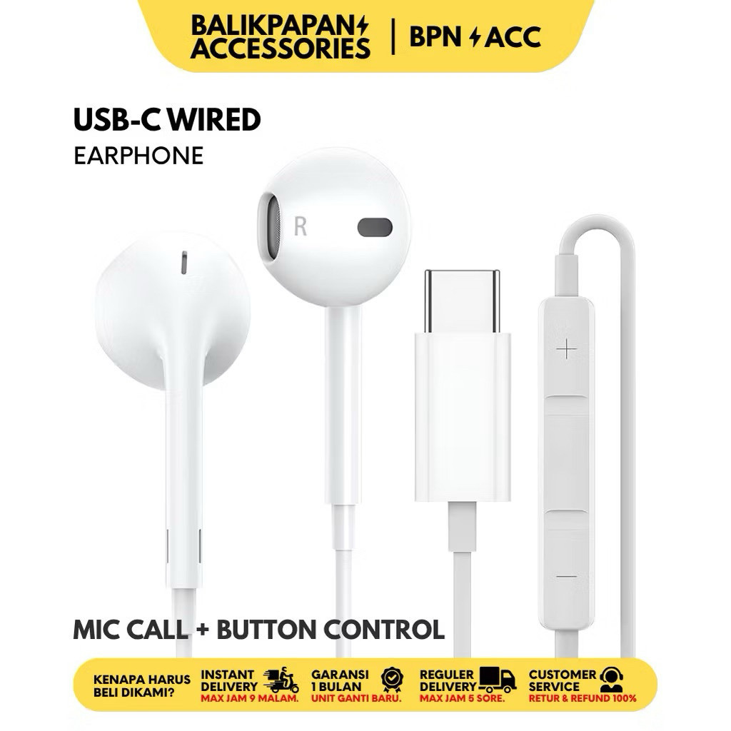 Earphone Headset iP Dengan Mic USB-C MFi Original - BALIKPAPAN ACCESSORIES