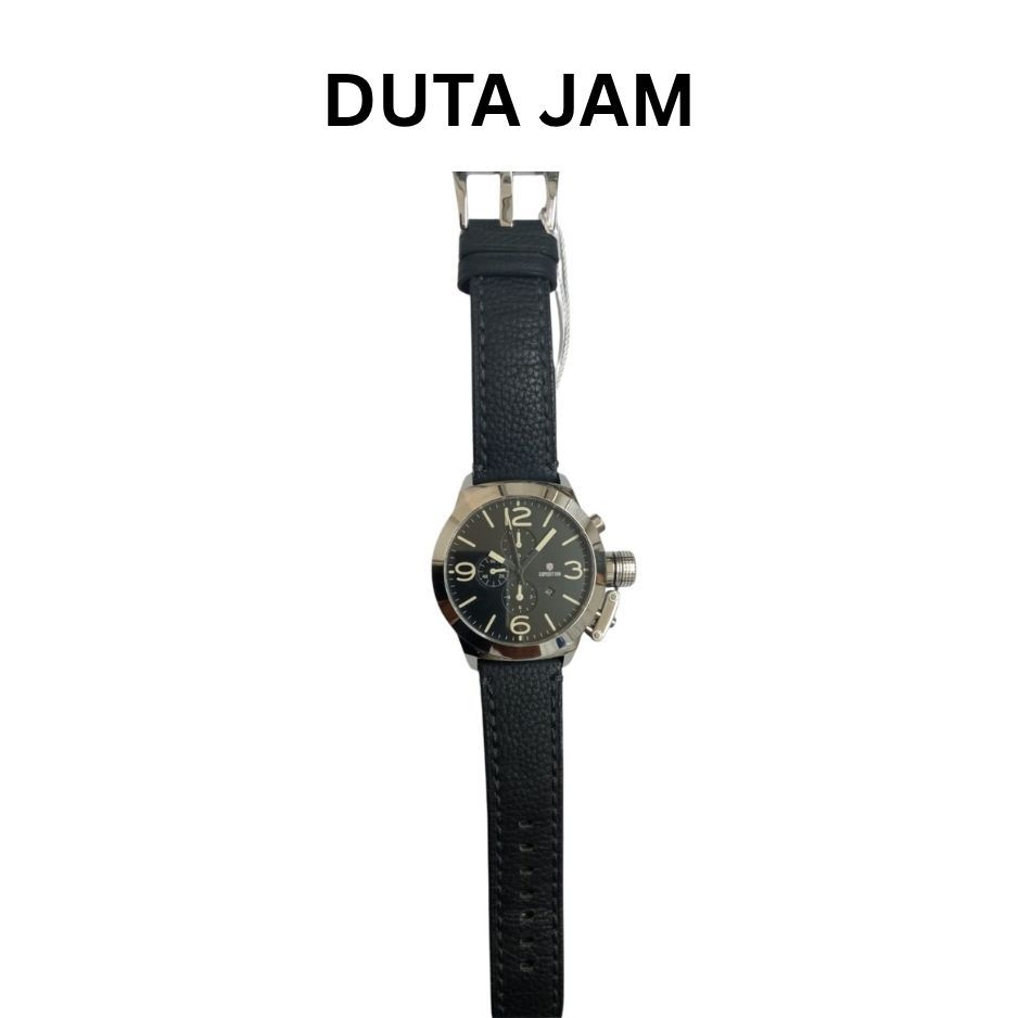 JAM TANGAN PRIA EXPEDITION E6339 E 6339 MCLSSBAIVBA CHRONOGRAPH SILVER BLACK CREAM LEATHER STRAP
