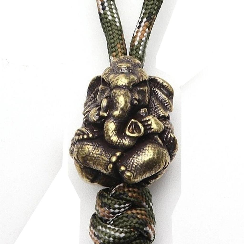 Brass Ganesha  Bead Elephant Woven Lanyard Y Pent Keychain Accessories EDC Outdoor Tool Paracord Amu