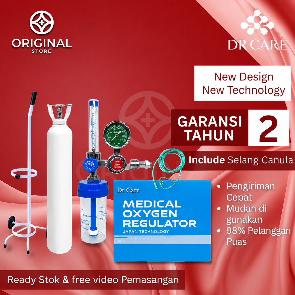 Tabung Oksigen 1m³ Komplit Trolly + Regulator Oksigen Lengkap Alat Medis Klinik Rumah Onemed