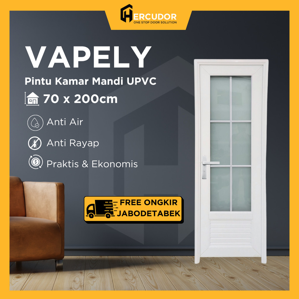 VAPELY 70 - Pintu Kamar Mandi UPVC 70x200 Vapely - Pintu Toilet Pintu WC Anti Air Anti Rayap