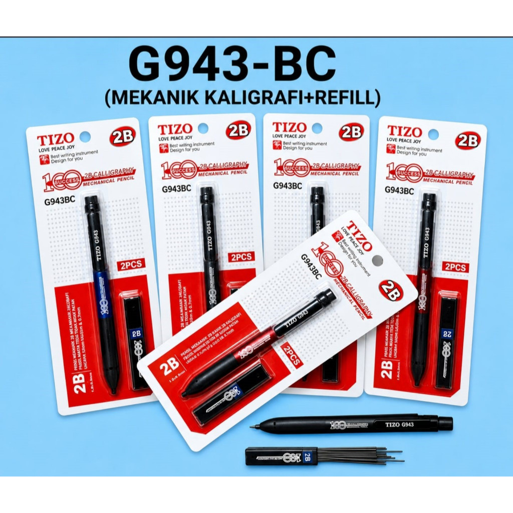 Pensil Mekanik Kaligrafi 2B + Refill TIZO G943-BC Calligraphy Mechanical Pencil