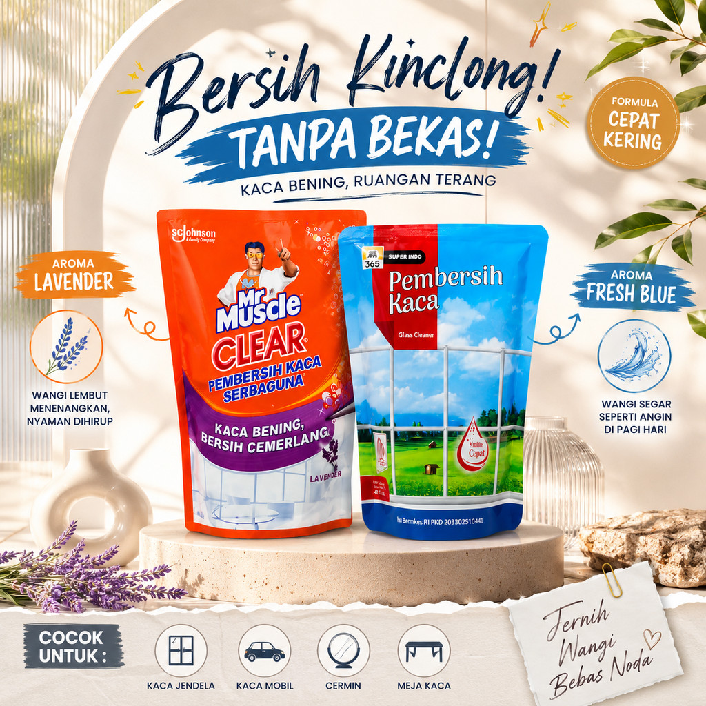 Refill Cairan Pembersih Kaca Glass Cleaner Kilap Maksimal Cermin Jendela Etalase Display Meja Kaca R