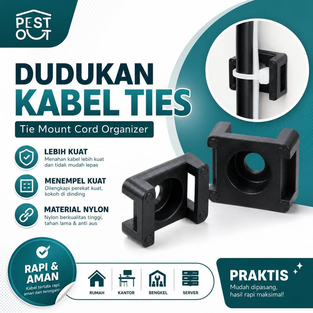 Klem Dudukan Kabel Ties Braket Tie Mount Klem Kabel Ties Dinding