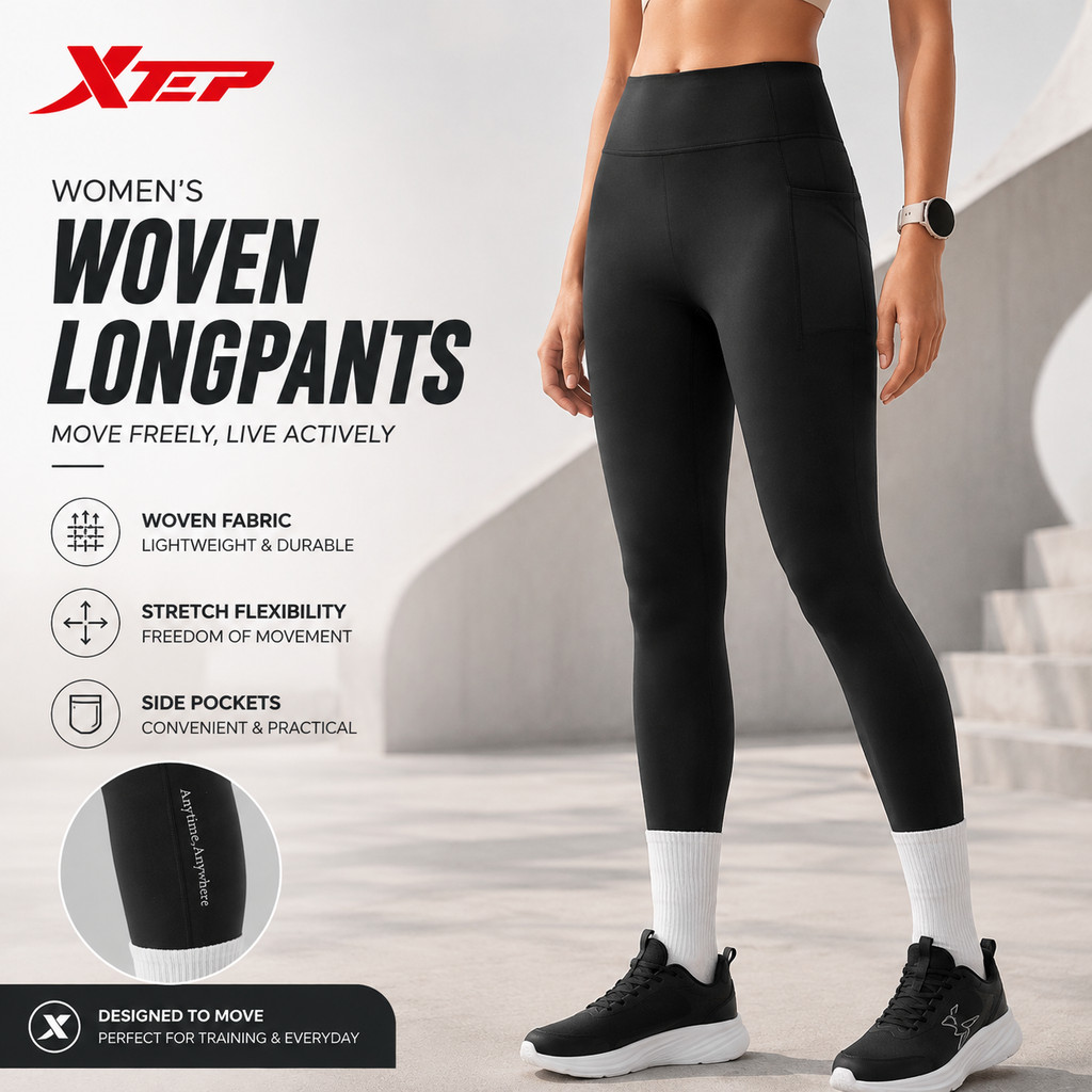 XTEP Woven Longpants Wanita Original Celana Olahraga Running Training Jogging Sport Casual Lightweig