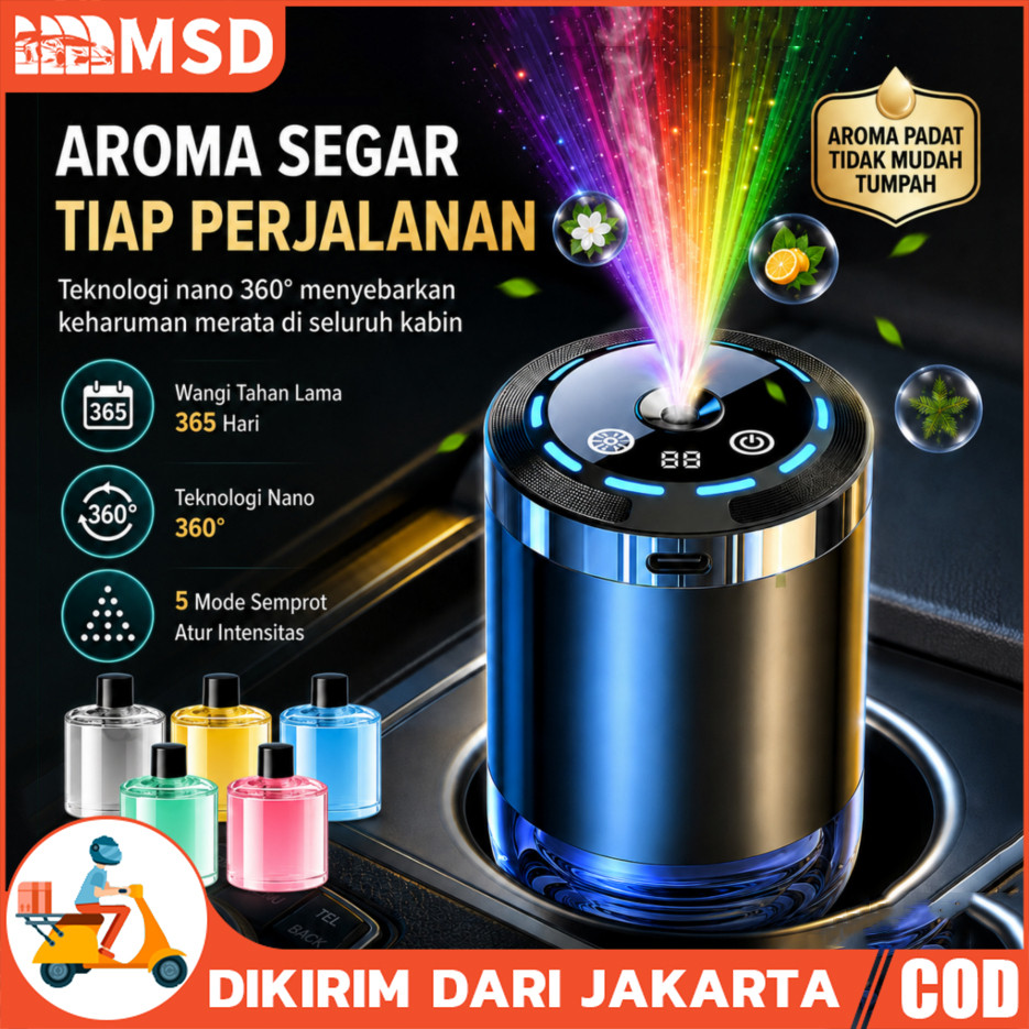 Aromaterapi Mobil LED , 5 mode pilihan, Wangi oseanik segar,Smart Diffuser aroma USB - Penghilang ba