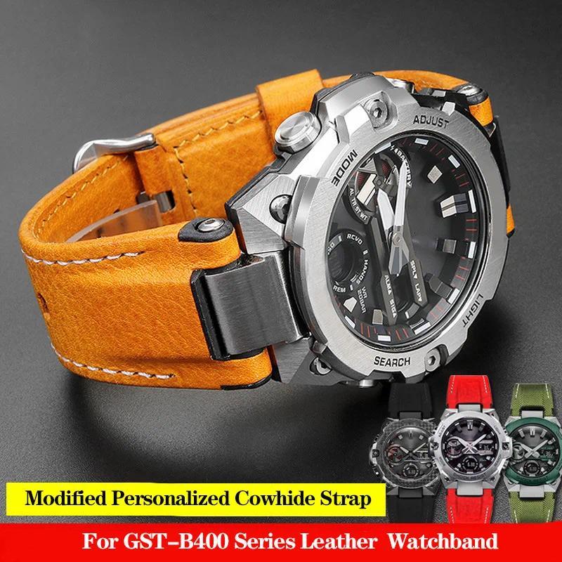 New Genuine Leather Watband Casio Steel Heart Wat GST-B400 GST-B400BD Series Mofied Strap Nylon Spor