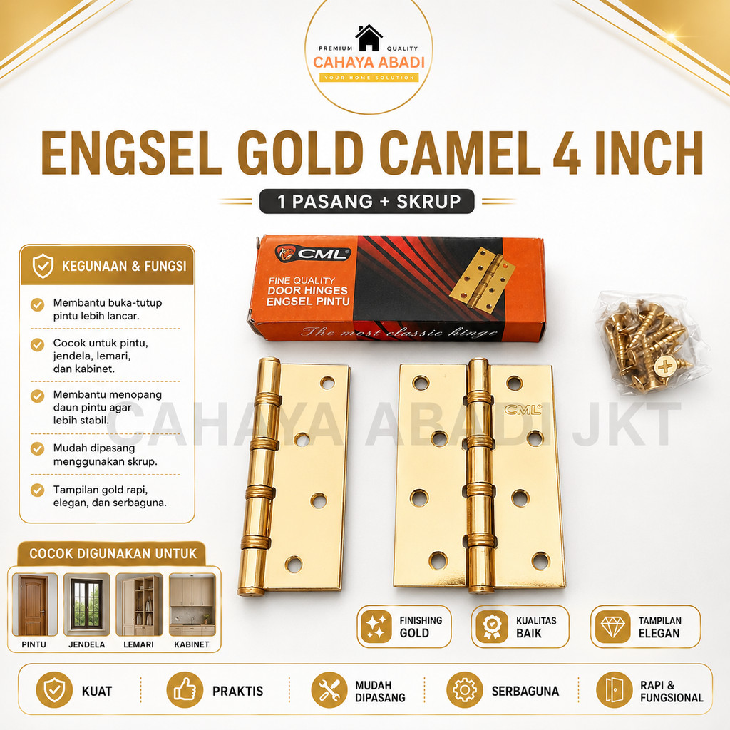 Engsel Pintu Tebal Kuningan CAMEL 4'' / Engsel Gold CAMEL 4inch CML Kualitas Baik Cocok untuk Pintu 