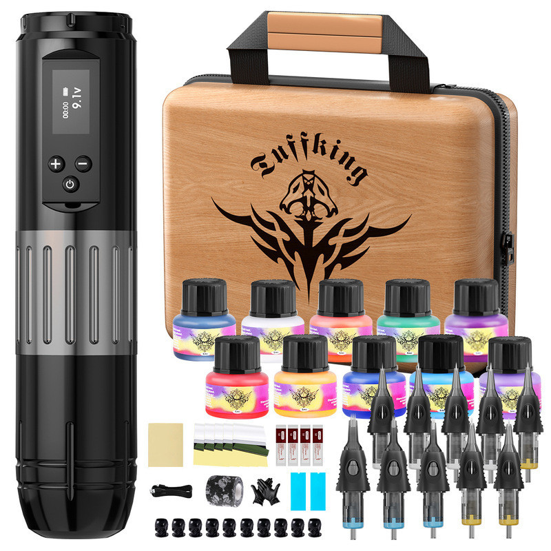 Set Alat Tato Tuffking, Mesin Tato Pena Nirkabel Bertenaga Baterai, Peralatan Tato Lengkap