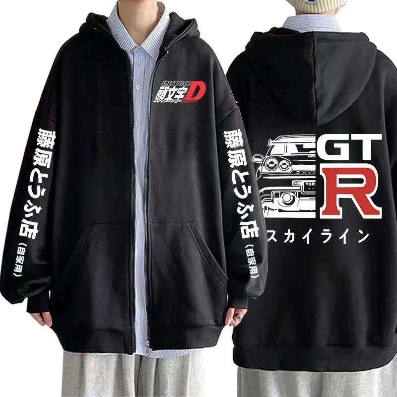 Jaket Anime Drift AE86 Initial D Zipper Hoodie Sweatshirts R34 Skyline JDM Manga Oversized Hoodiy