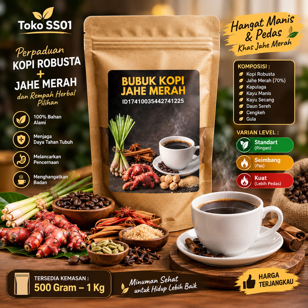 (ss01) Bubuk kopi Jahe merah nikmat hangat dan lezat Kemasan 1 Kg Kopi bubuk jahe merah murah bubuk 
