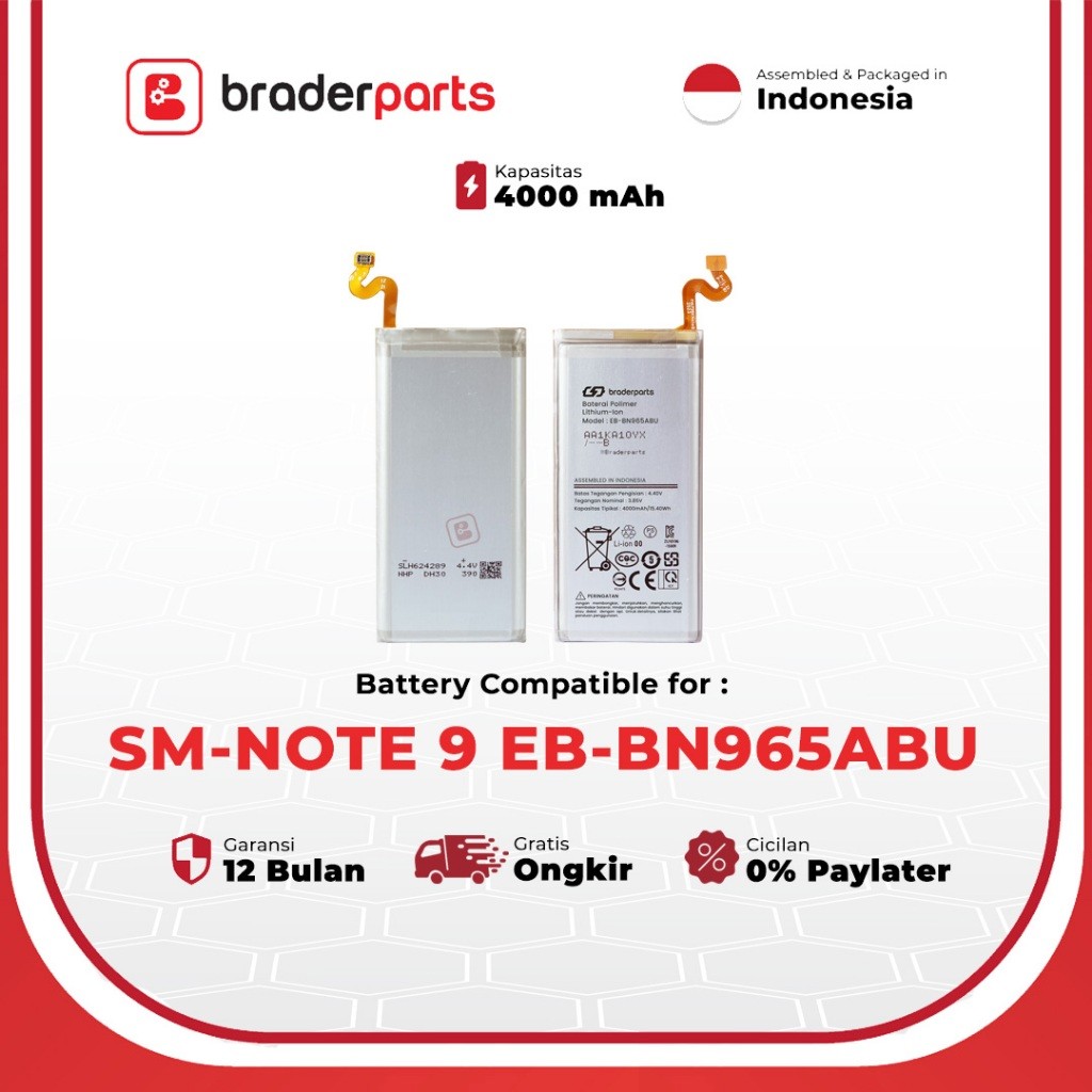 Braderparts Baterai | Battery | Batre EB-BN965ABU Compatible for Samsung Note 9 Hawkcell Sparepart T