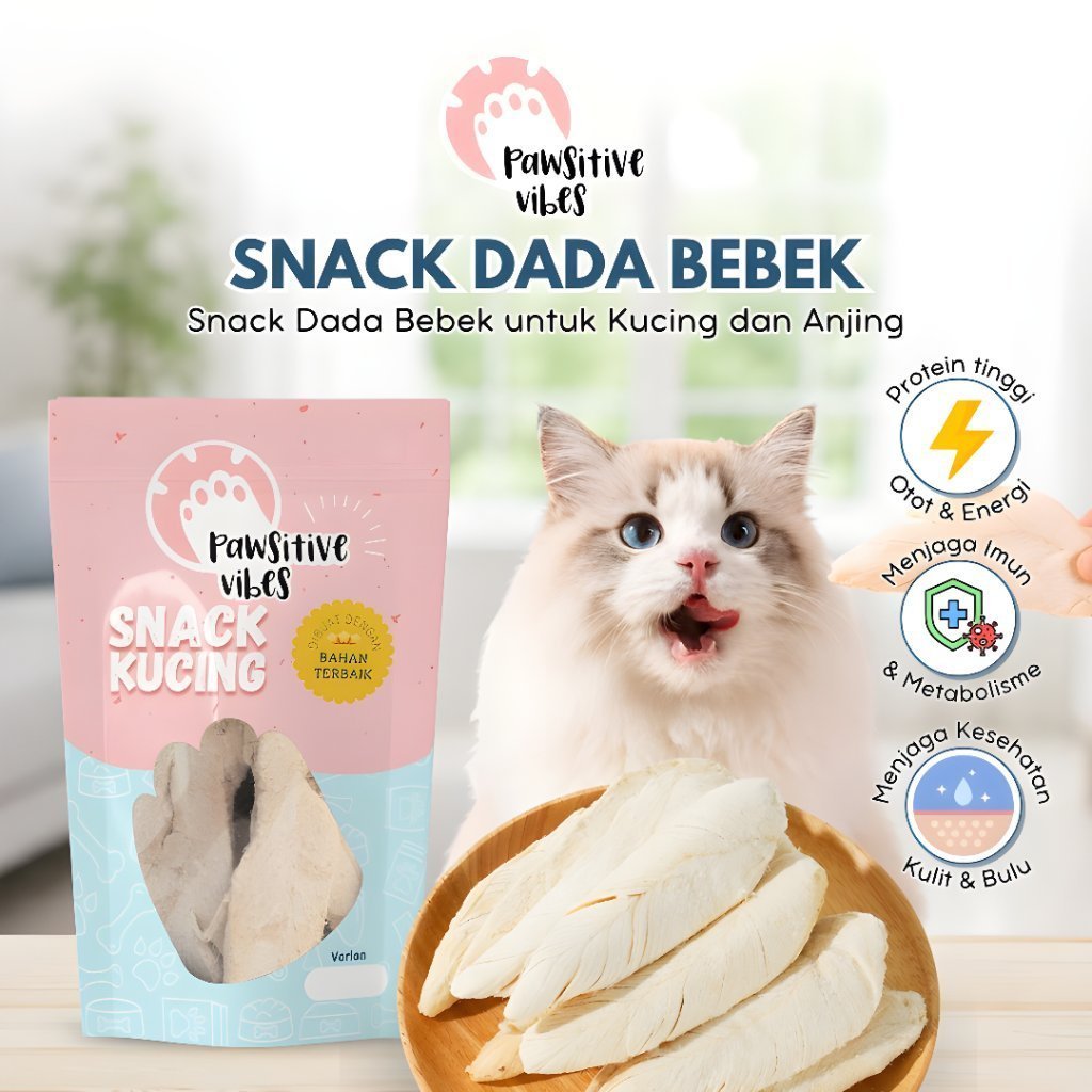 FurryPawfect Snack Dada Bebek Kucing Anjing 100% Daging Bebek Asli Tinggi Protein Renyah