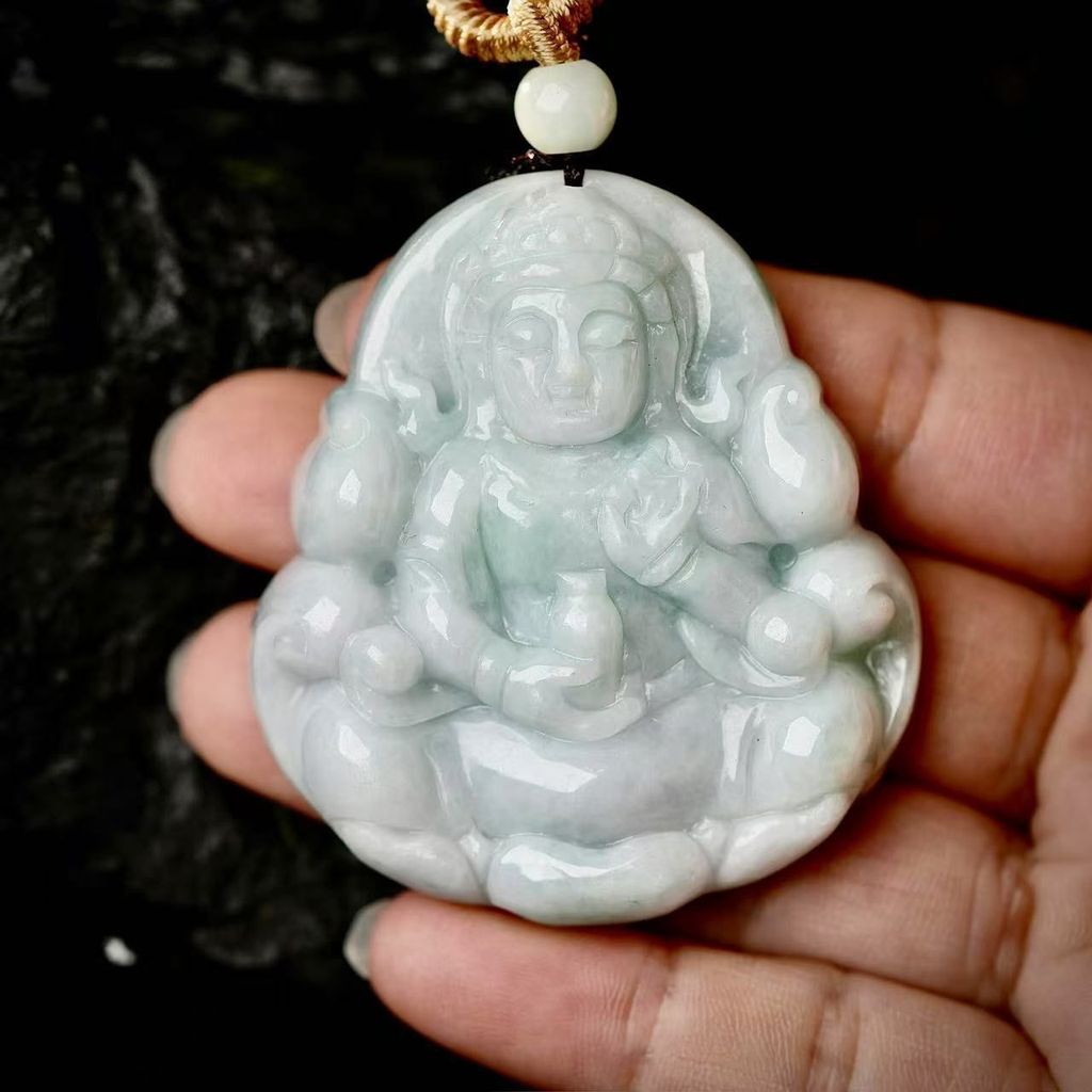 batu giok besar Barang cocok satu sama lain, liontin Guanyin, kalung batu giok teratai.