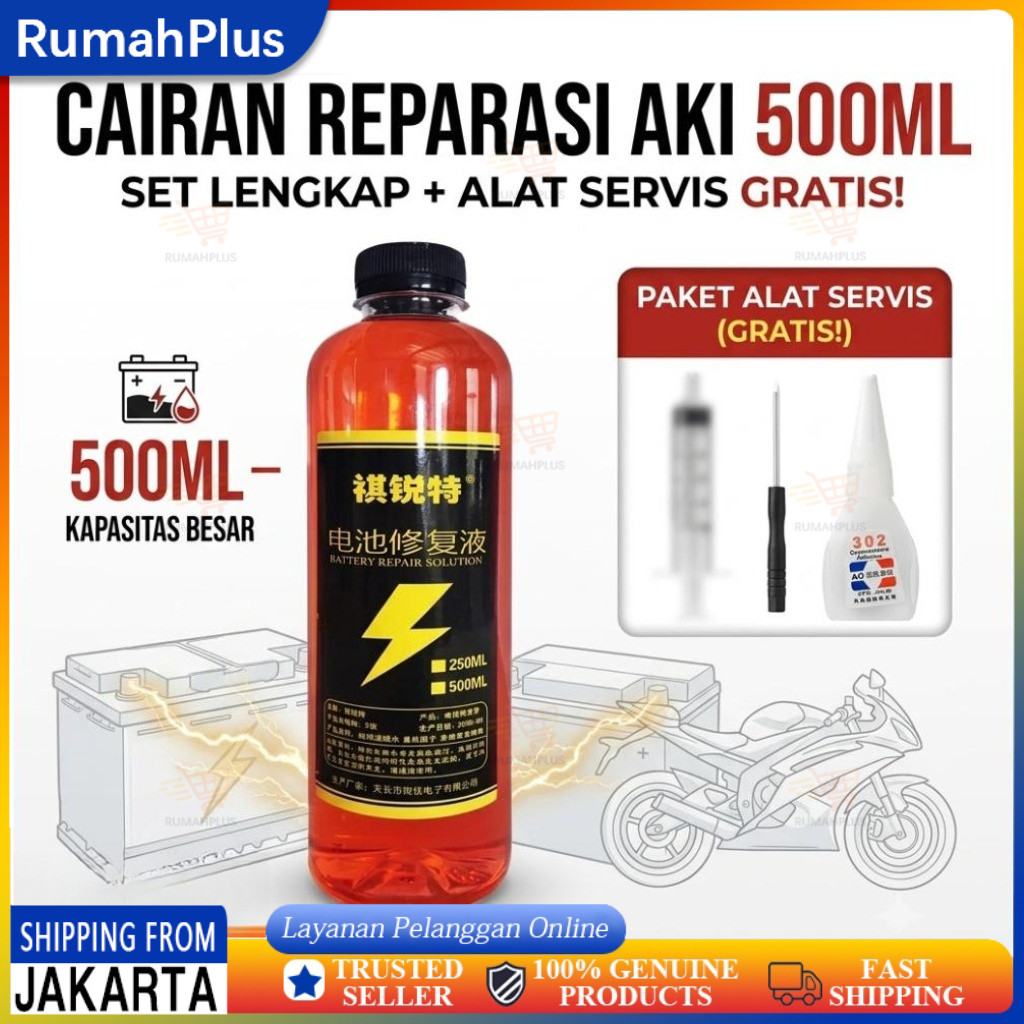 Obat Aki Drop 500ml - Cairan Reparasi Aki Kering Basah - Battery Repair Solution - Free Tools - Biki