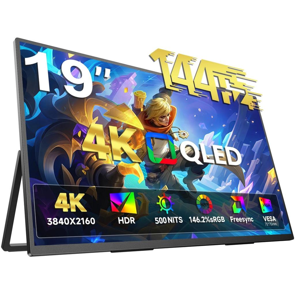 UPERFECT 19' 4K 144HZ Portable Monitor External 146%SRGB QLED FreeSync Gaming Screen Large Home Offi