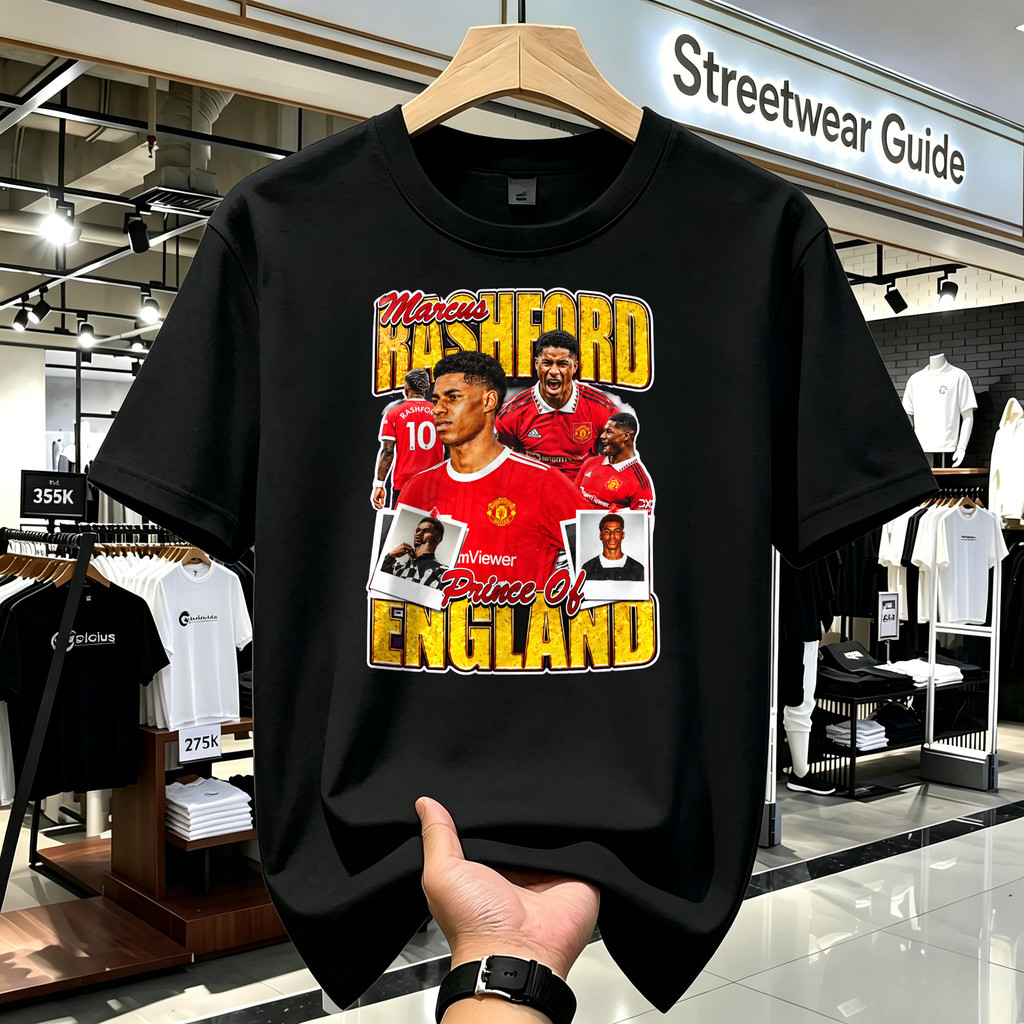 Kaos Pria Kaos Oversize Marcus Rashford England Football Graphic T-Shirt Vintage Manchester United K