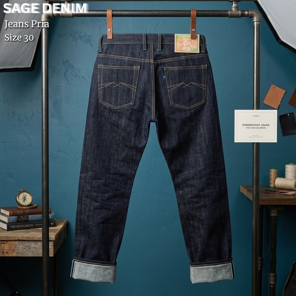 SAGE Denim Strongfoot 19Oz Celana Jeans Raw Denim Selvedge Premium Heavyweight Original - Size 30