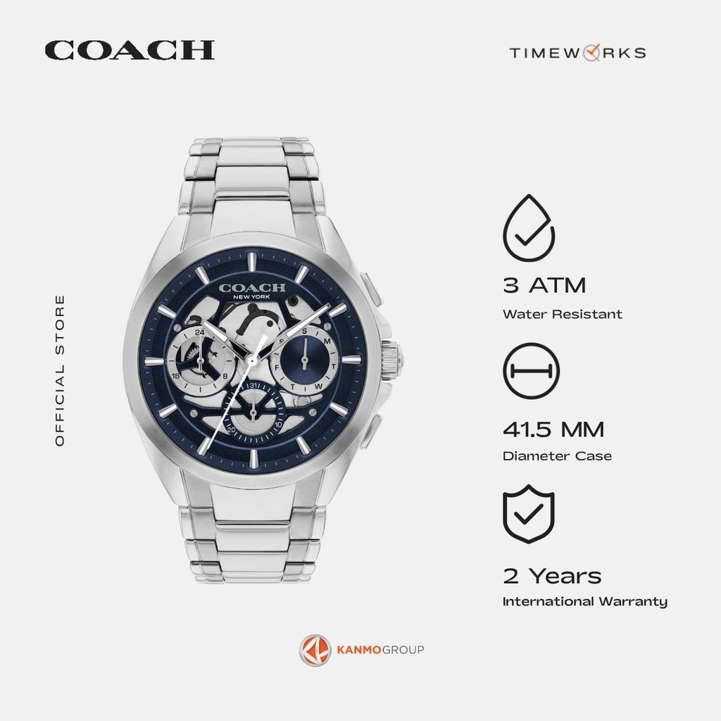 Coach Jackson Multifunction Silver Stainless Steel Strap - Jam Tangan Pria - 14602768