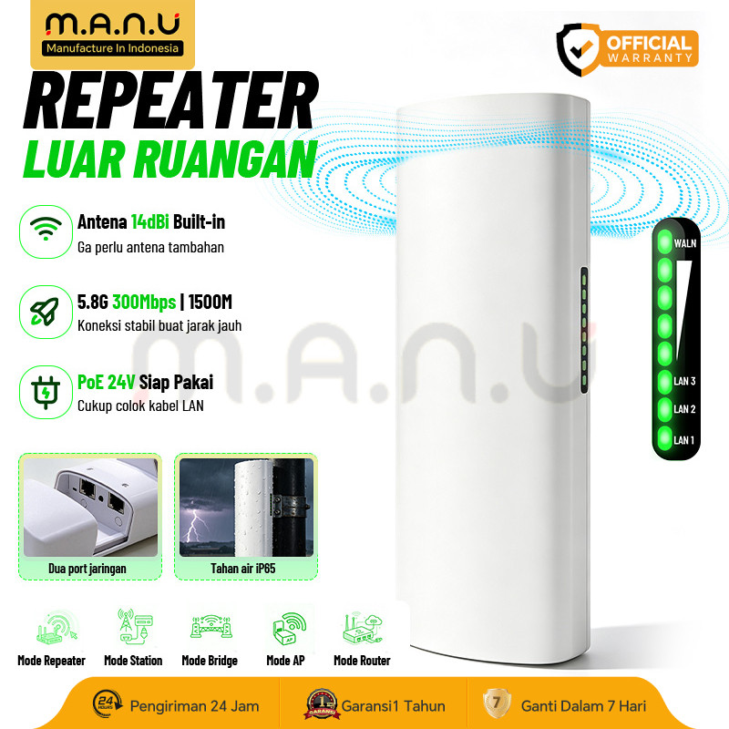Wireless Bridge Outdoor CPE 5.8GHz 300Mbps Jarak 1500M Antena 14dBi POE 24V Anti Petir Tahan Air IP6