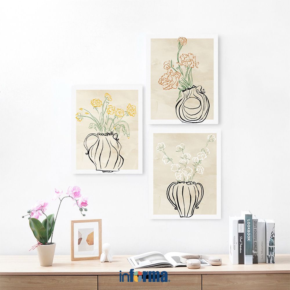 Informa Hiasan Dinding Kanvas Print Flower 40X50 cm Set 3 pcs - Mix Wall Decor Pajangan Dinding Art 