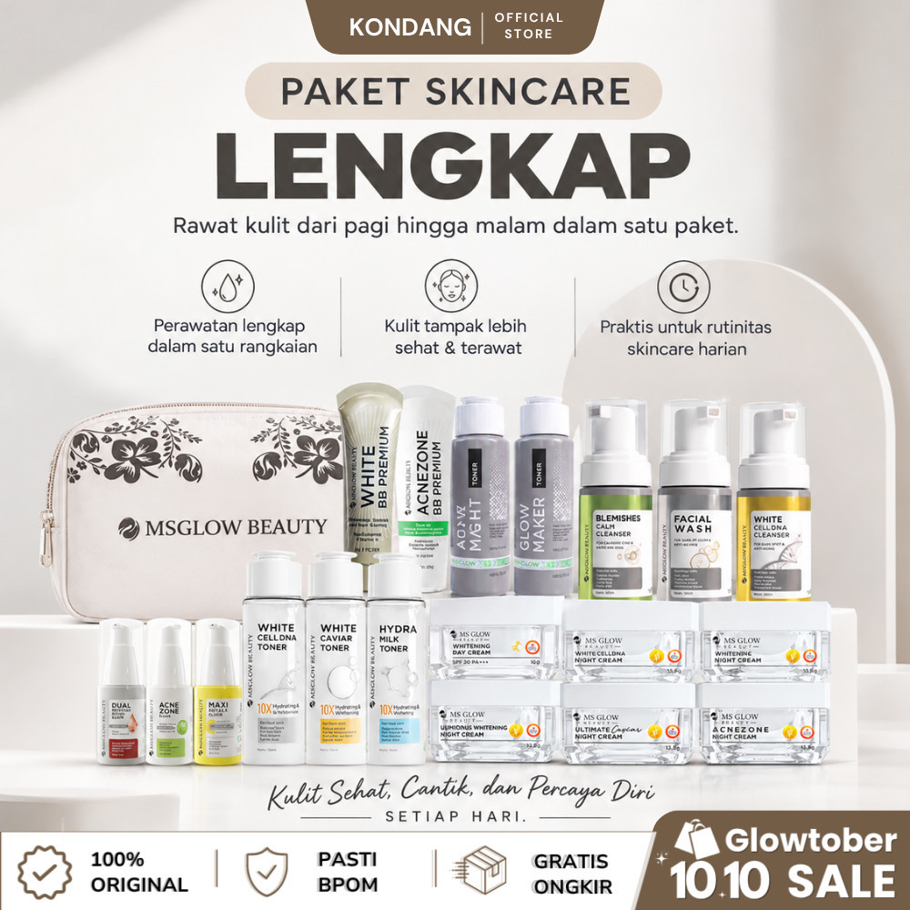 MS GLOW Paket Wajah Booster Free Serum Elixir Original Mecerahkan Wajah Dan Menyamarkan Flek
