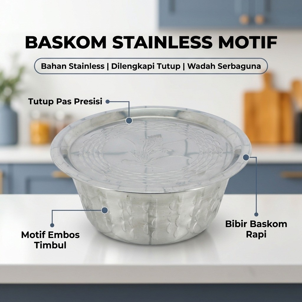Basin / Baskom Stainless Motif + Tutup - 07032638