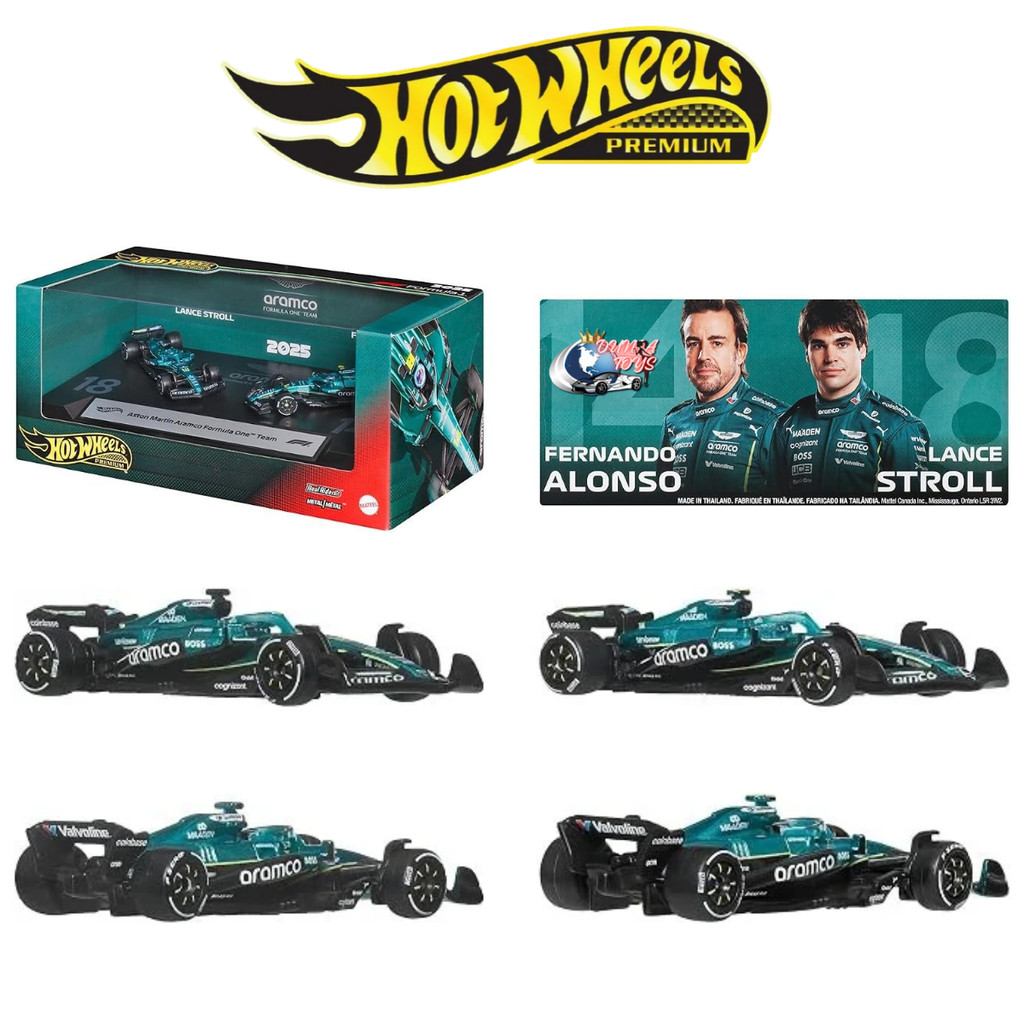 Hot Wheels Premium 2 Pack Formula1 F1 2025 ARAMCO Aston Martin #14 Fernando Alonso #18 Lance Stroll