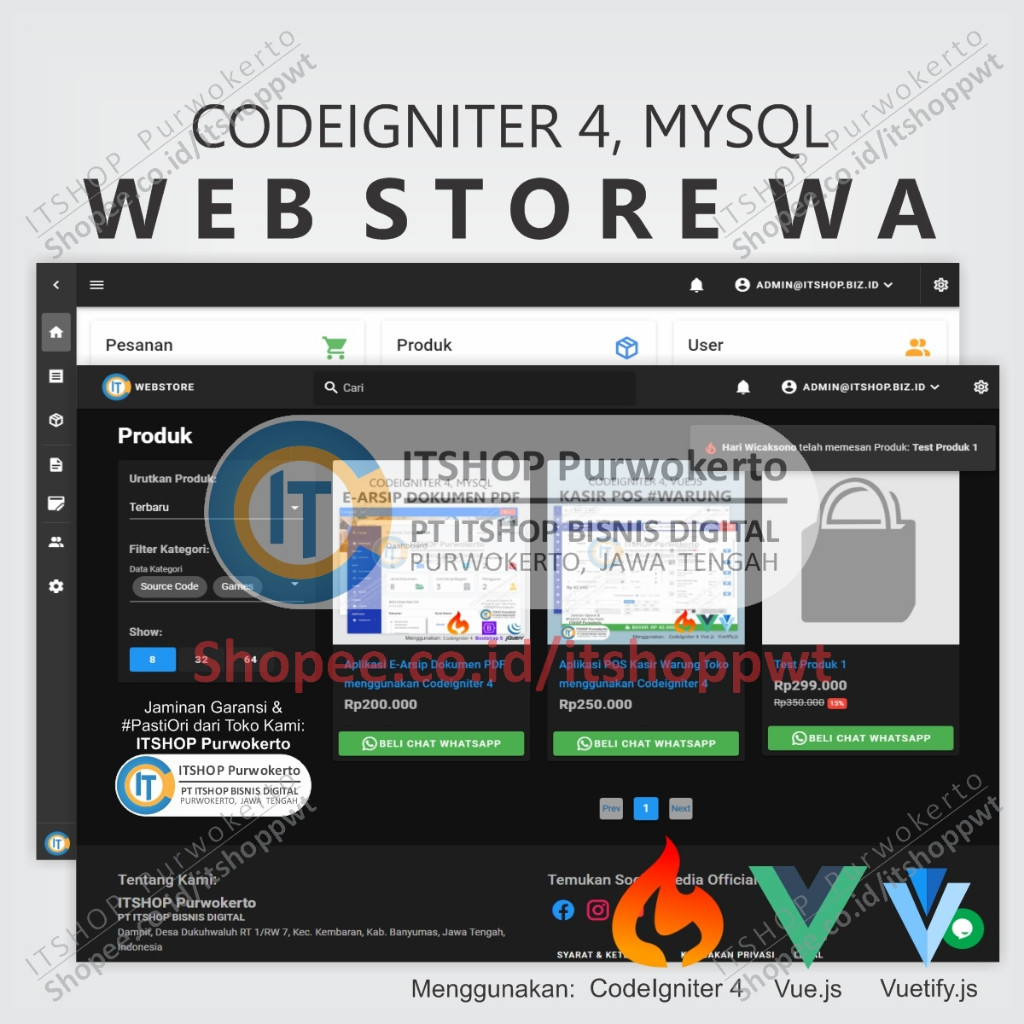 Source Code Aplikasi Web Store Toko Online Digital Order Manual menggunakan Codeigniter 4 ver 1