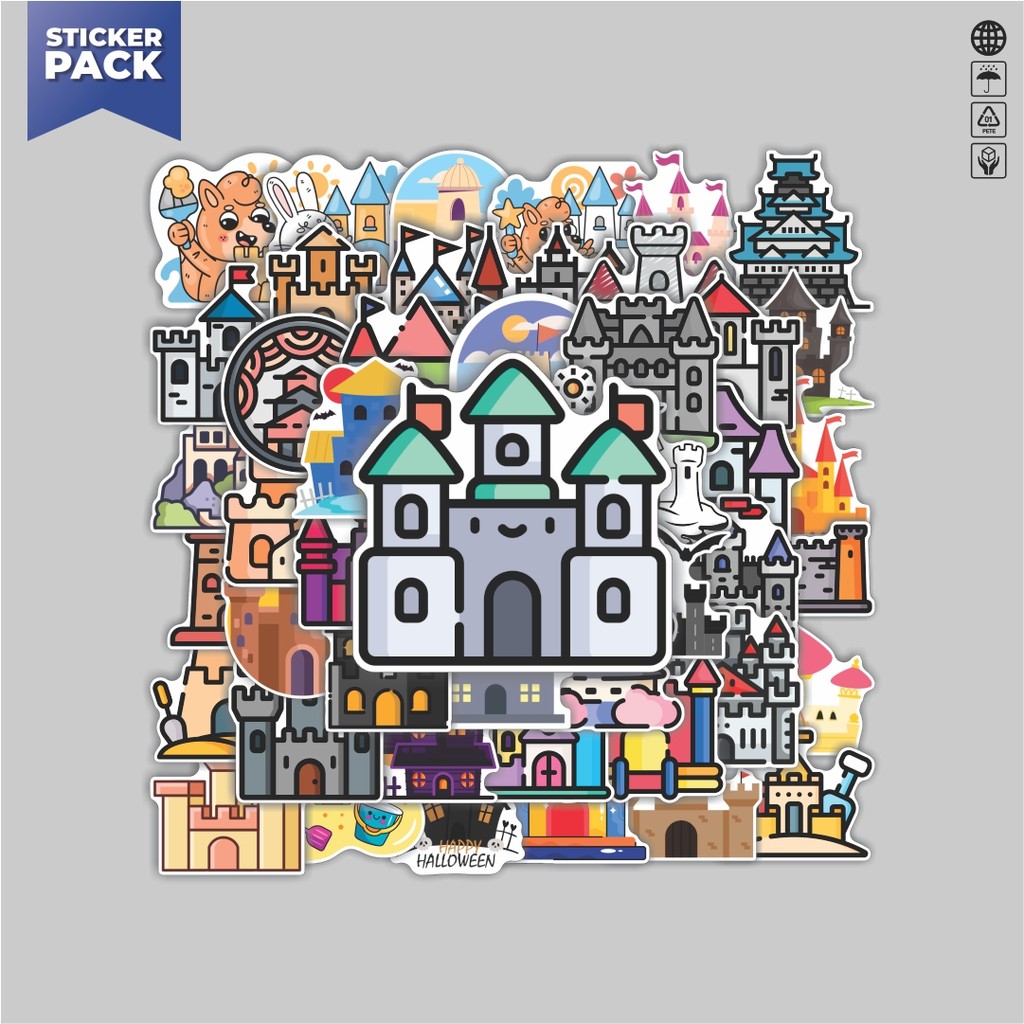 

[100PCS]Stiker Pack Stiker Istana (Castle) Aesthetic Vinyl Anti Air Dekorasi Sticker Laptop Buku Journal Koper Helm Casing HP Gitar Helm Skateboard