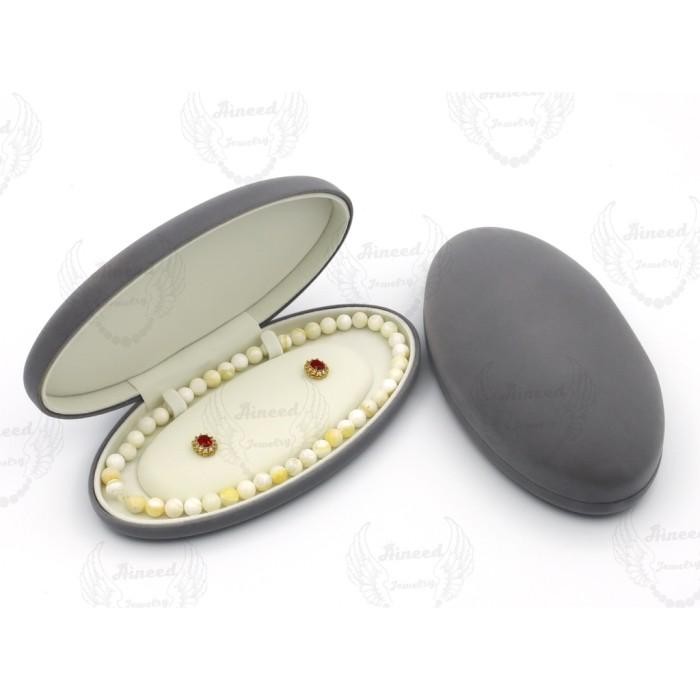 Aineed｜Kotak Mutiara Besi Oval - Oval Pearl Necklace Box - Abu Abu