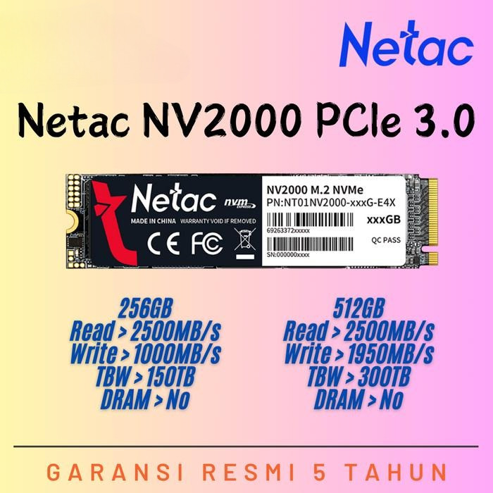 SSD NVMe 256GB - SSD NVMe 512GB - SSD NVMe Netac NV2000 - Garansi Resmi 5 Tahun - 512GB
