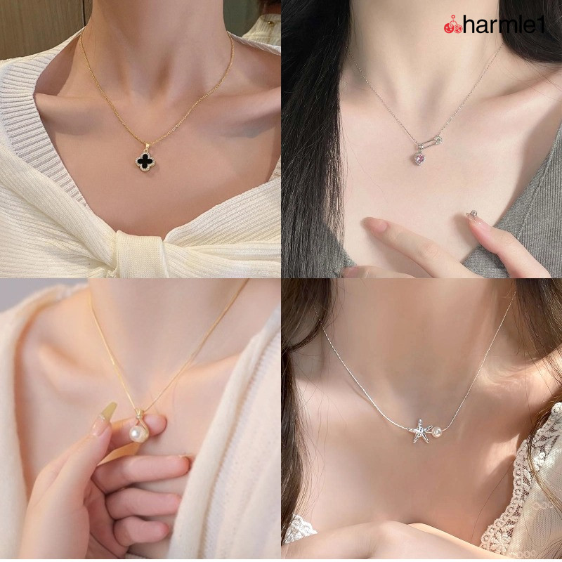 COD  Kalung Four-leaf Clover Lapis Kalung Safety Pin Wanita Kalung Bintang Kalung Pearl Anti Karat k