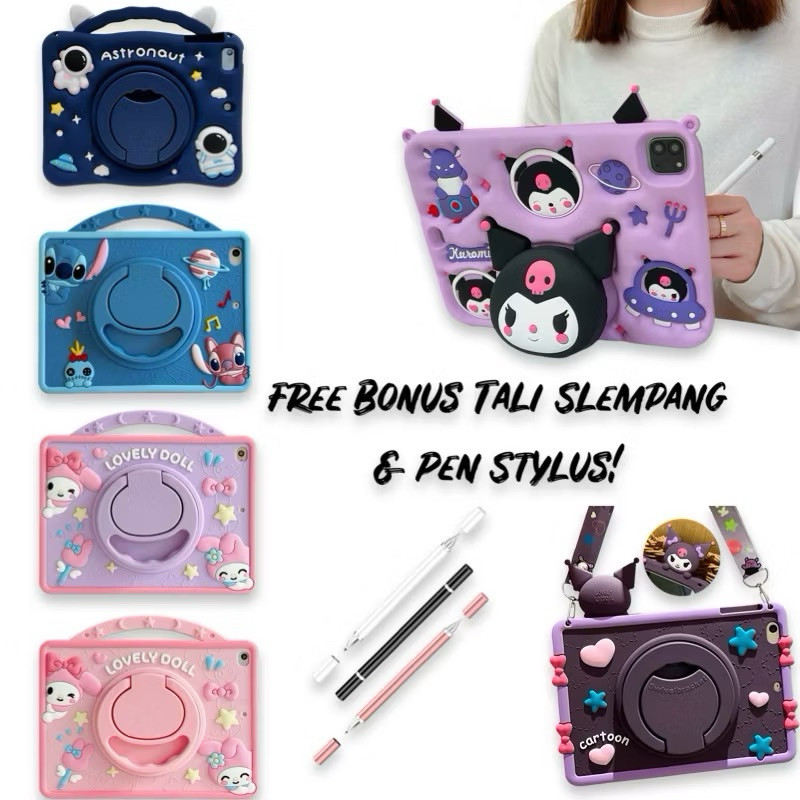 Case Universal 11 inch Itel VistaTab 30 Motif Lucu Bahan Silikon Bonus Tali dan Pen Stylus