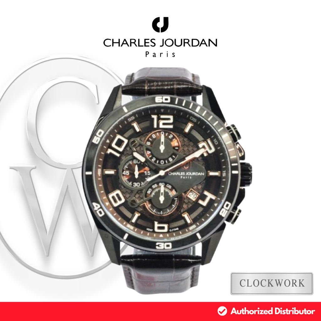 Jam Tangan Pria Charles Jourdan CJ1046-1745C Kulit Sporty Casual Hitam