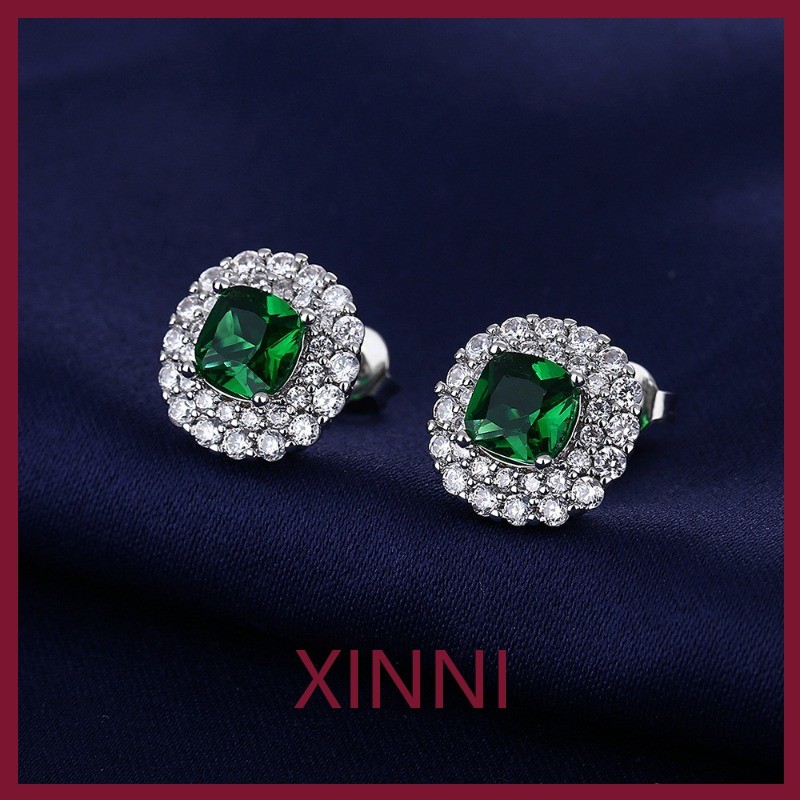 XINNI Kalung Liontin Cincin Anting Batu Permata Zamrud Gaya Baru Eropa dan Amerika Perhiasan Wanita 